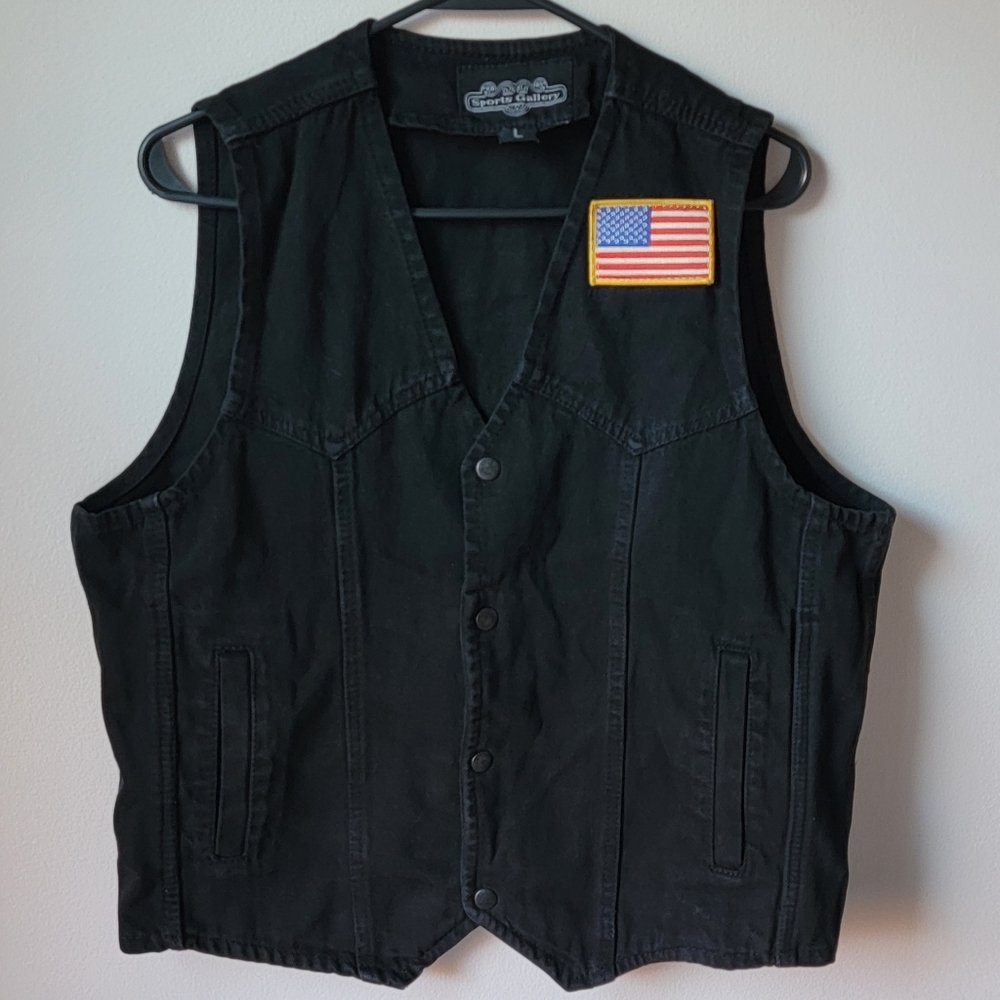 Sports Gallery Black Vest with American Flag Patch Size L